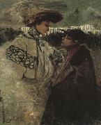 Woman of Fashion and Jockey (mk19) Mossa, Gustave Adolphe